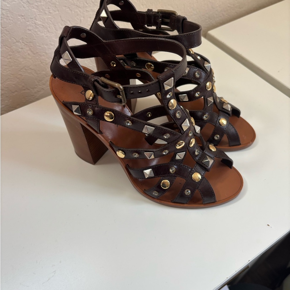 Dolce and Gabana Studded Brown Leather Heeled Sandals size 38 or 8.5 gentle use